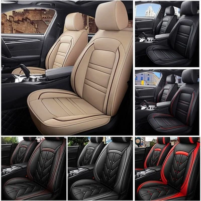 Full Set 5 Seats Car Seat Cover PU Leather Universal Front Rear Cushion Covers - Image 1 of 4