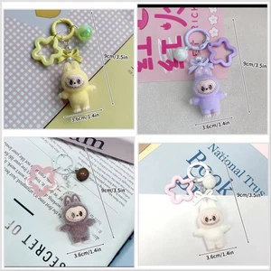 Set Of 4 Standing LABUBU Flocked Mini Keychains Bag Car KeyChain Pendant Keyring - Picture 1 of 1