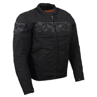 Men's Padded Motorcycle Jacket with Reflective Skulls by Milwaukee Leather - Image 1 of 4