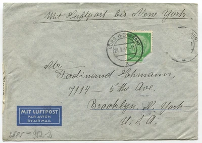 Cubierta de correo aéreo de Alemania 1941 a Brooklyn NY cinta censurada Wehrmacht Foto 1 de 2