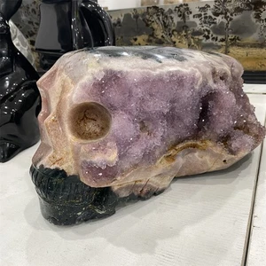 39.6LB 15.5" Drzuy Geoda Rosa Amatista Calavera Larga Cristal Cuarzo Talla Mineral - Imagen 1 de 17