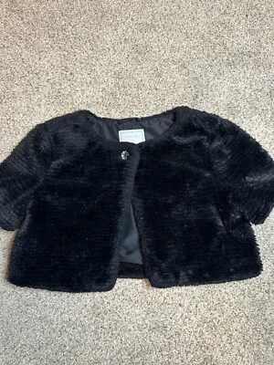 Gymboree Girls 7-8 year Faux Fur Black Shrug Cardigan Jacket Fancy bolero - Image 1 of 3