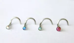 2mm OPAL Gem Nose Screw Curved Stud Bent Bar Ring Piercing 20g 316L Surgical Ste - Picture 1 of 15