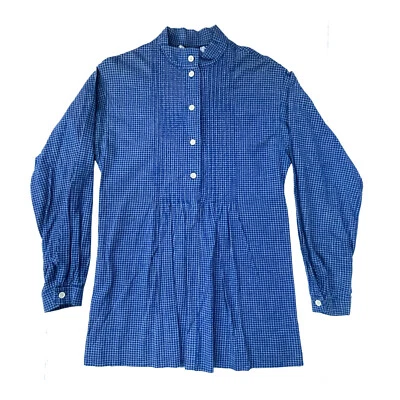 Túnica MARIMEKKO Design Research Azul Blanco Algodón Cuadros Botón Frontal Talla 34/6 Foto 1 de 4