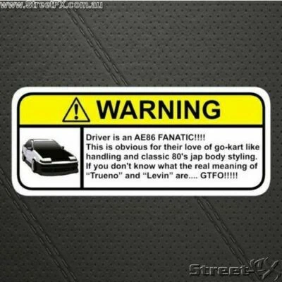 AE86 Visor Warning Sticker Decal Funny for Toyota 86 Trueno Initial D Corolla - Imagem 1 de 3