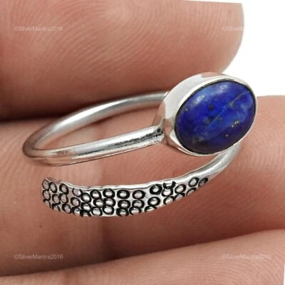 925 Argento Naturale Lapis Lazuli Massiccio Regalo di Natale Anello Gioielli - Immagine 1 di 4