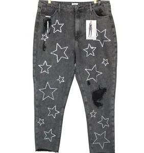 Women's Black distressed raw hem straight super high rise jeans Size 17/33 (NWT) - Picture 1 of 13