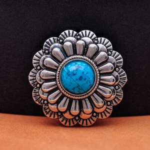 10PC 30mm SILVER 3D FLOWER WESTERN TURQUOISE CONCHO FOR LEATHERCRAFT SADDLE TACK - Picture 1 of 10