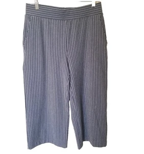 Lands End Cropped Pants Womens XS Cotton Modal Wider Leg Navy Stripe Relaxed - Picture 1 of 11