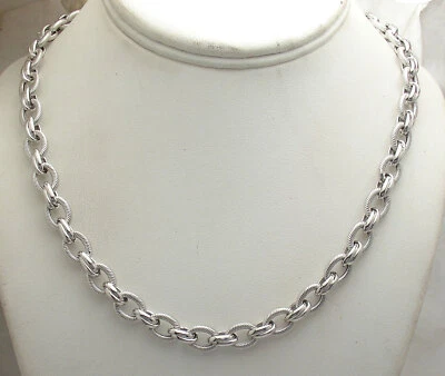 Collar de cadena de eslabones ovalados texturizados antideslustre plata esterlina real QVC 18" 20" Foto 1 de 4