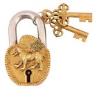 Antique Dog Design Brass Pad Lock with 2 Keys, Door Lock Home Office Security 