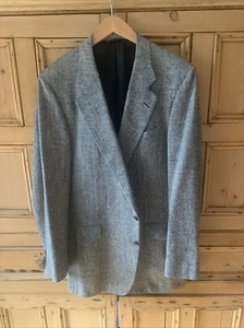 Hickey Freeman 100% Silk Sport Coat White Black Tweed 44 Long - Picture 1 of 12