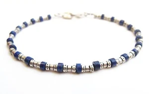 925 sterling silver vintage beads lapis lazuli beads bracelet handmade men - Picture 1 of 2