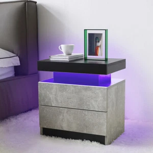 Nightstand LED Bedside Table Cabinet Lights Modern End Side w/2 Drawers for Bedr - Picture 1 of 5