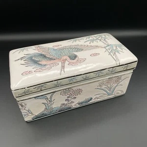 Asian Ceramic Trinket Box - Floral Bird Design - Pink Blue Green WBI DN8 - Picture 1 of 12