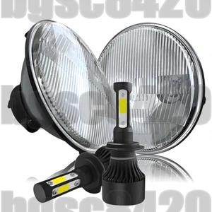 7" Crystal Glass/Metal Headlight SMD CSP 360° LED Light Bulb Headlamp Pair - Bild 1 von 16