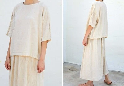 Black Crane $148 Cotton & Linen Crew Top in Natural Small - Image 1 of 4