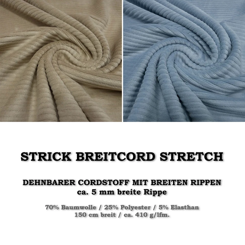 Stoff Strick Cord Breitcord Stretch Meterware uni einfarbig ab 0,25 m - Bild 1 von 1