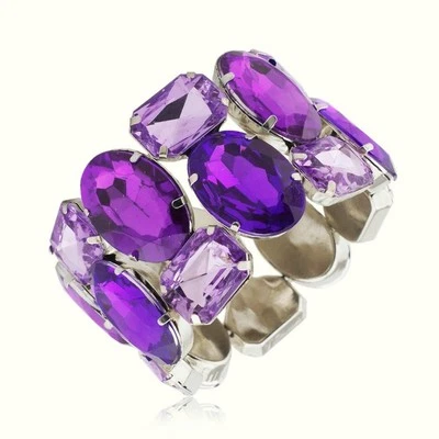 Stretch silver plated bracelet with resin crystal gemstones - Image 1 of 4