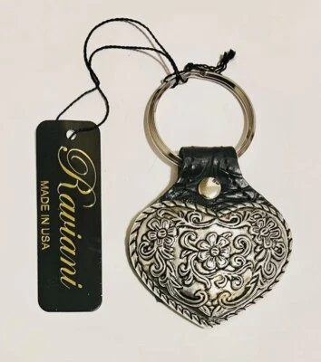 Llavero occidental Raviani en cuero de vaca negro con concho corazón occidental Foto 1 de 2