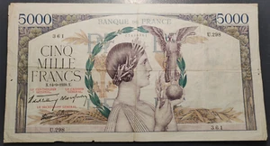 FRANCE FRANCIA 5000 FRANCS 14/09/1939 BC+ - Picture 1 of 2