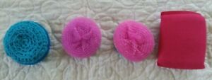 Four Handmade Scrubbies Crocheted Double Sided Nylon & Cotton-Scrubby