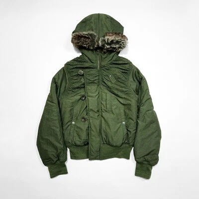 Chaqueta bomber con capucha de piel con detalle de red diésel S DISEÑADOR OLIVA Y2K MILITAR PRM Foto 1 de 4