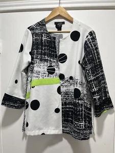 Ali Miles Swing Jacke Damen 1X Oversized Polka Dot Lagenlook Schwarz Grün Akzent - Bild 1 von 4