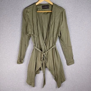 Decjuba Jacket Womens Large Green Khaki Tie Front Long Sleeve Overtop Casual - Picture 1 of 16