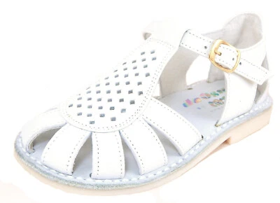 DE OSU - Espanha - Sandálias pescadoras de couro branco para meninas - Europa 24 - EUA tamanho 7 - Imagem 1 de 4
