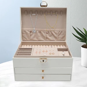3 Layers Jewelry Organizer Jewelry Box Watch Ring Earring Necklace Storage Case - Foto 1 di 20