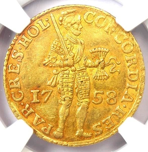 1758 Gold Netherlands Holland Gold Ducat Coin 1D - Certified NGC AU Details - Picture 1 of 5