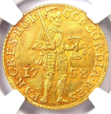1758 Gold Netherlands Holland Gold Ducat Coin 1D - Certified NGC AU Details - Image 1 of 4