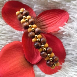 Vintage D C wood beaded metal clasp barrette 3 1/4" - Picture 1 of 3