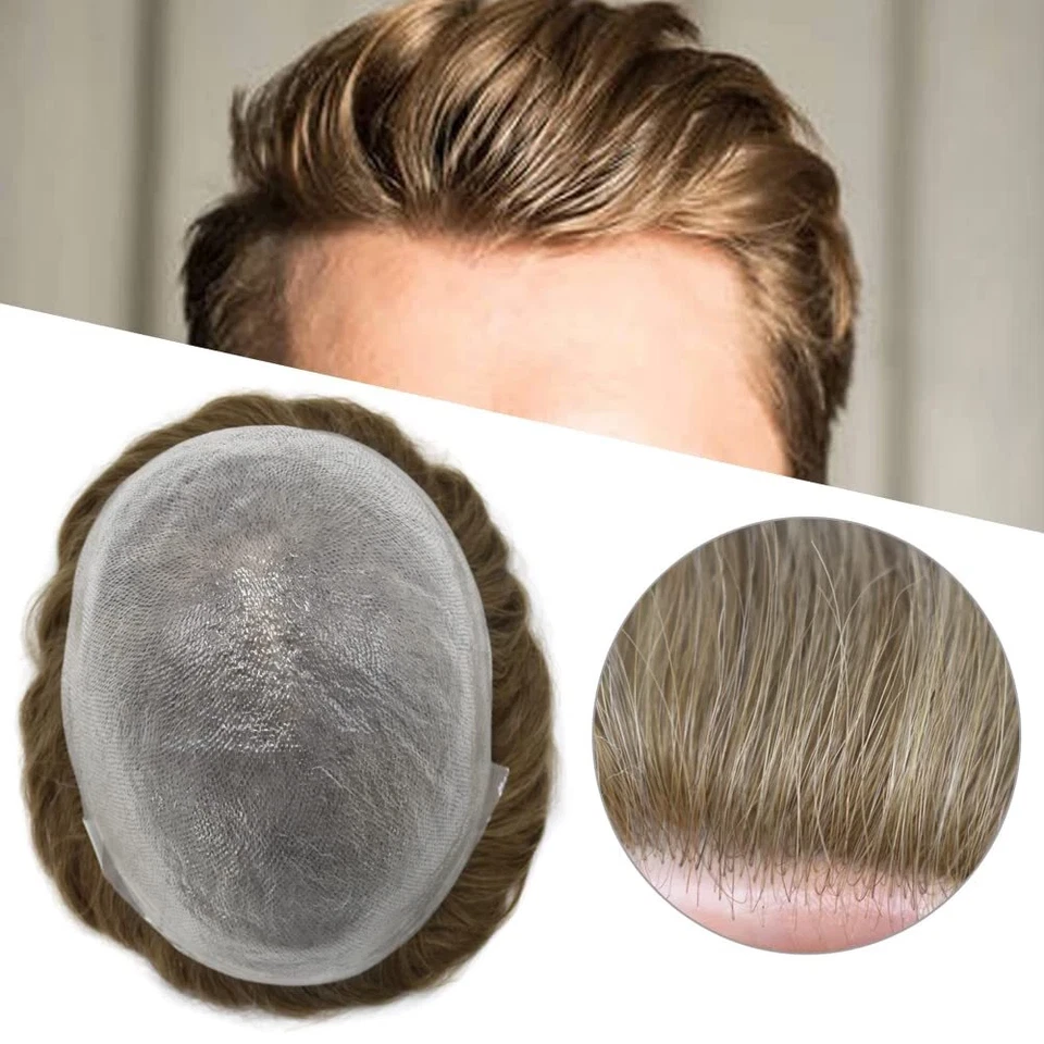 Peluca de piel delgada para hombre piel de tupé PU en bucle en V pieza de cabello humano sistema de cabello para hombres Foto 1 de 4