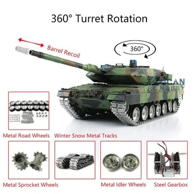Henglong 1/16 7.0 Leopard2A6 RC Tank 3889 Barrel Recoil Metal Tracks W/ Linkages - Image 1 of 2