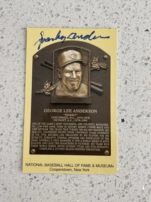 DETROIT TIGERS SPARKY ANDERSON SIGNED GOLD POSTCARD PLAQUE JSA COA AUTOGRAPH HOF - Image 1 of 2