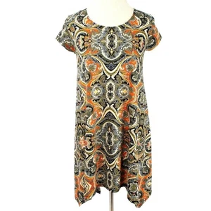 WILDE Boho Arabesque Paisley Print Trapeze Tunic Swing Dress Women's Size Large - Picture 1 of 4