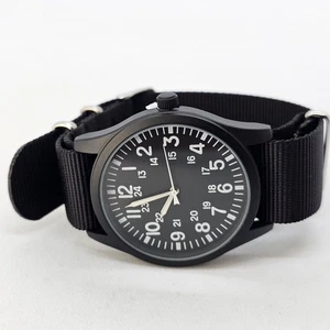 Reloj de campo para hombre 42 mm caja negra esfera negra correa de lona negra - Imagen 1 de 11