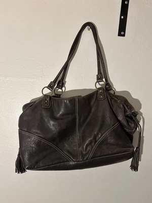 Bolso de Mano Kate Landry Grande Cuero Marrón Borlas Bohemio Occidental Foto 1 de 4