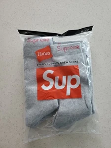 Supreme Hanes 4 Pairs Crew Socks Grey New Sealed Gray - Picture 1 of 7