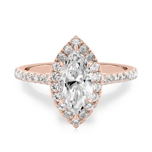 18k Rose Gold Wedding Ring Lab Grown Marquise 1.6 Carat IGI Certified Diamond - Picture 1 of 10