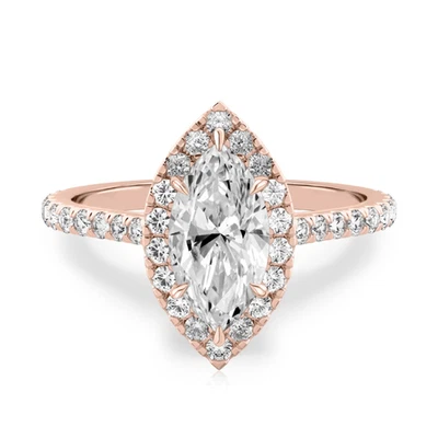 18k Rose Gold Wedding Ring Lab Grown Marquise 1.6 Carat IGI Certified Diamond - Image 1 of 4