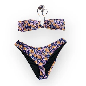 J.Crew 2 Piece Bikini Set Women's Plus 2X Blue Orange Pink Halter NWT - Picture 1 of 12
