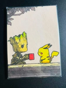 Peace Studio Pokemon Pikachu & Marvel Groot 1/1 Origin Sketch by Peace Man - Bild 1 von 2