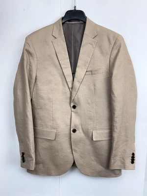 Jaqueta Blazer H&M Slim Fit 100% Linho Natural 2 Botões Bege Claro Masculina Tamanho 40R - Imagem 1 de 4