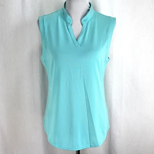 Coral Bay Golf Shirt Womens Size L Aqua Blue Stripe Sleeveless V Neck Top - Picture 1 of 7