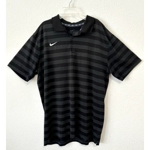 Nike Golf Dri FIT Striped Polo Shirt Black Gray Logo Men's XL Sportwear - Picture 1 of 5