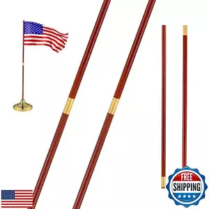 Landical 2 Pcs Indoor or Parade Flagpole Solid Wooden Flag Pole Brass Screw J - Picture 1 of 5