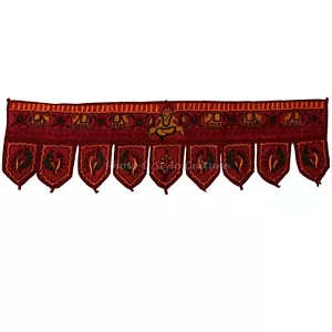 Indian Cotton Door Hanging Toran Ganesha Embroidered Window Valance Topper - Picture 1 of 3